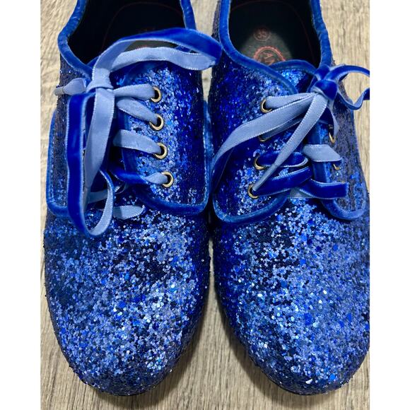 Cinderella princess blue glitter lace-up oxford/derby-style shoes. - Picture 8 of 9